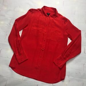 JCREW: Womens Red Button-Up Blouse 100% silk Sz- XSMALL